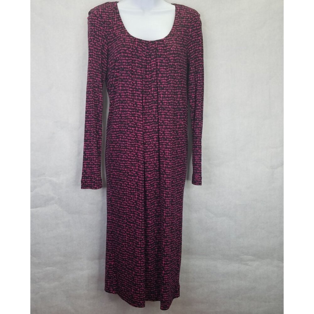 Hugo Boss Midi Dress Women's XS Pink Black Geometric Long Sleeve Casual Pleated